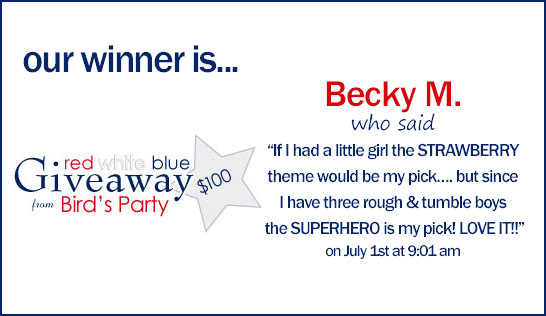 Bird's Party Giveaway Winner