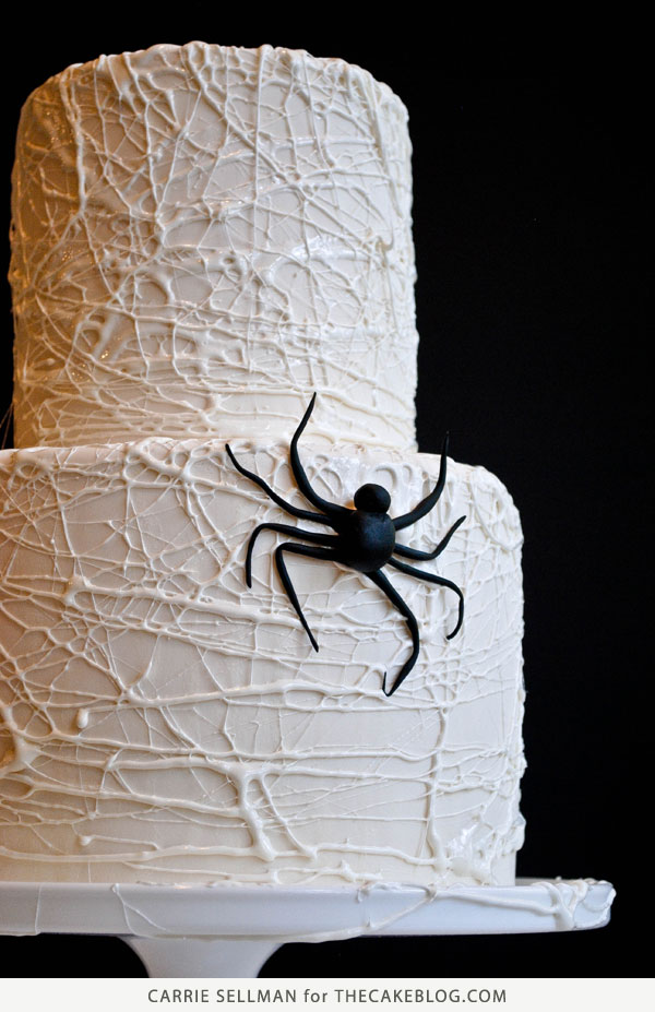 How to Make a Marshmallow Spiderweb Cake for Halloween | Tutorial by Carrie Sellman for TheCakeBlog.com