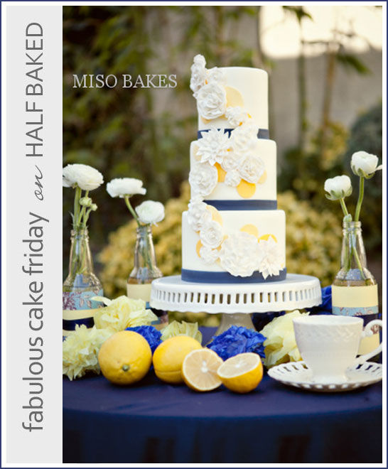Vintage Wedding Cake in Navy & Yellow by Miso Bakes