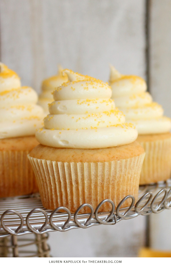 Honey Cupcakes with Honey Cream Cheese Frosting | by Lauren Kapeluck for TheCakeBlog.com