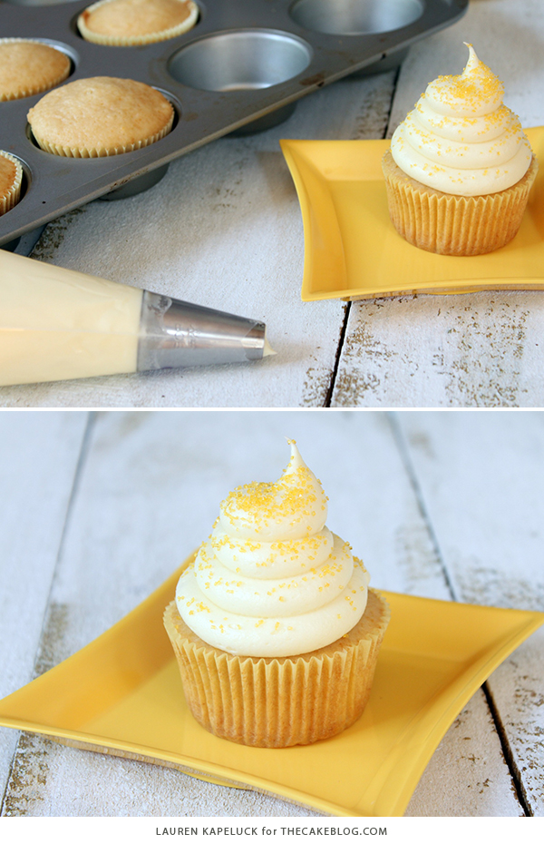 Honey Cupcakes with Honey Cream Cheese Frosting | by Lauren Kapeluck for TheCakeBlog.com