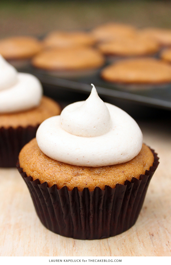 Pumpkin Cupcakes with Cinnamon Cream Cheese | TheCakeBlog.com