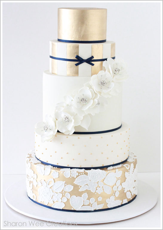 Gold and Navy Winter Wedding Cake