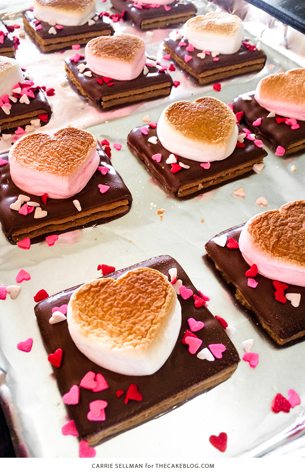 Heart Shaped S'more Cookies - a super easy, 3 ingredient Valentines treat that takes less than 10 minutes | by Carrie Sellman for TheCakeBlog.com #ValentinesDayDessert