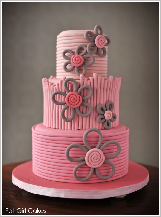 Pink Ombre Cake with Modern Flowers