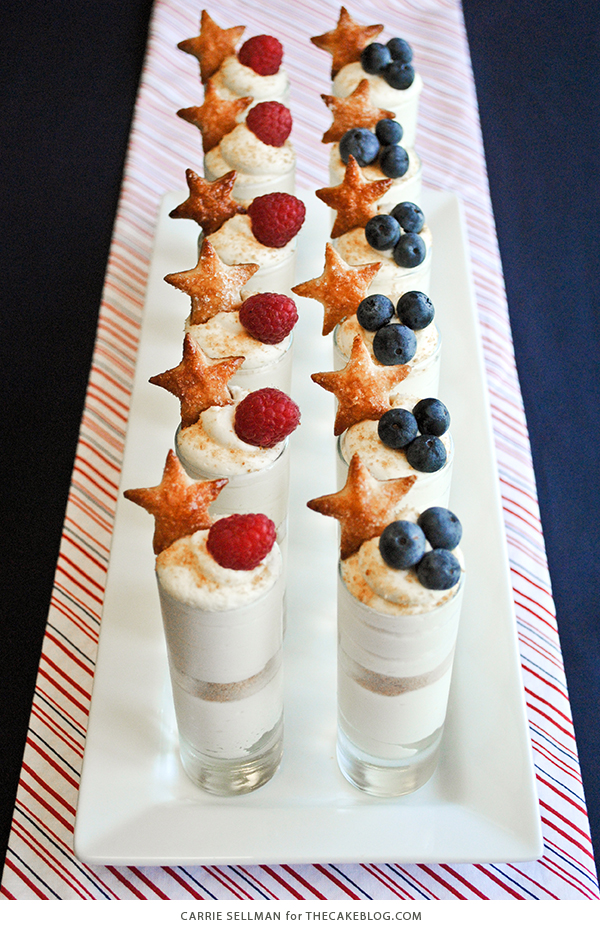 Patriotic No-Bake Cheesecake Shots for the 4th of July | by Carrie Sellman for TheCakeBlog.com