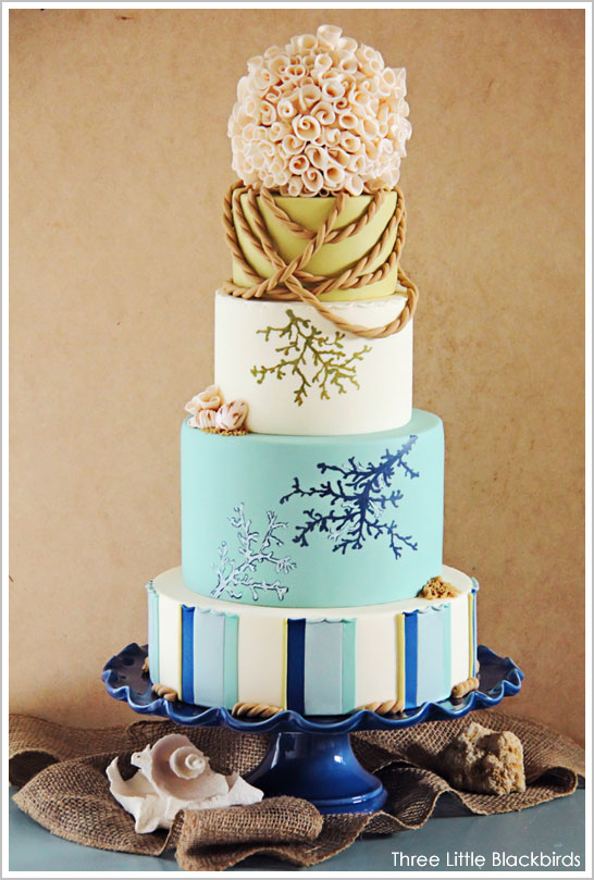 Beach Wedding Cake by Three Little Blackbirds  |  TheCakeBlog.com