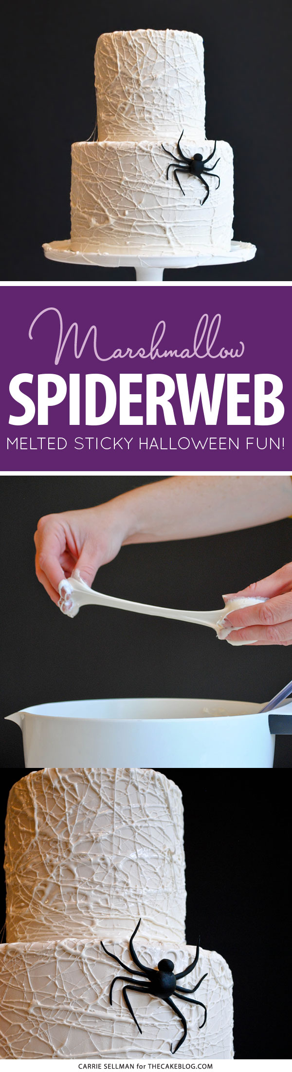 Melted Marshmallow Spiderweb Cake for Halloween  |  by Carrie Sellman for TheCakeBlog.com
