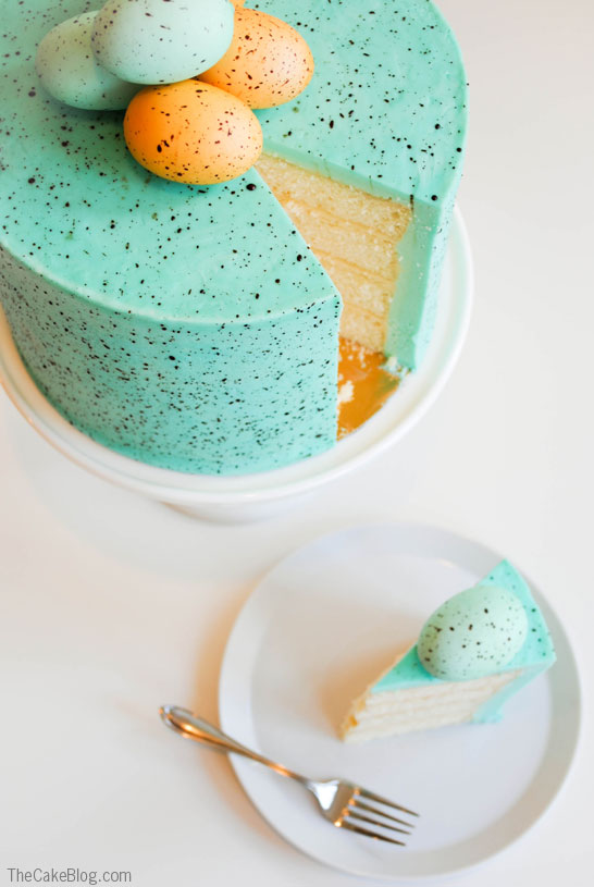The original Speckled Egg Cake! Learn how to make this springy Easter cake with a step-by-step tutorial | by Carrie Sellman for TheCakeBlog.com