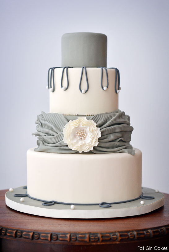 Grey Sash & Pearls by Fat Girl Cakes  |  TheCakeBlog.com