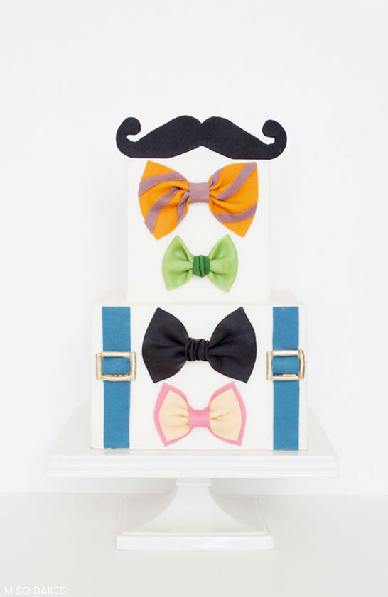 DIY Bowtie & Mustache Cake for Father's Day | by Miso Bakes | TheCakeBlog.com