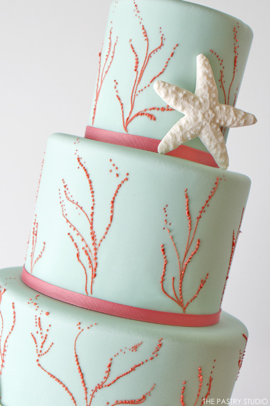 Aqua & Coral Beach Cake by The Pastry Studio  |  TheCakeBlog.com