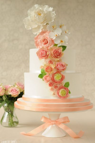 Pink, Peach & Mint Wedding Cake