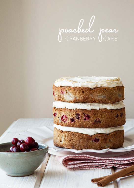 Pear & Cranberry Cake! Perfect for holiday parties and Christmas dessert. By Tessa Huff for TheCakeBlog.com