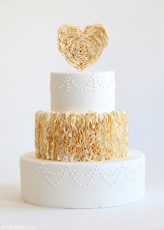 Gold Ruffle Heart Cake | by Tessa Huff of Style Sweet CA