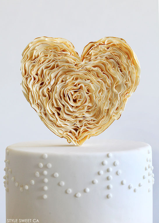 Gold Ruffle Heart Cake | by Tessa Huff of Style Sweet CA