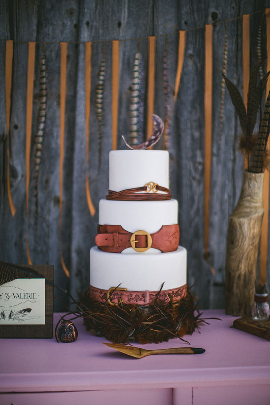 {edible} Leather Belts & Feathers Cake  |  by Intricate Icings  |  TheCakeblog.com