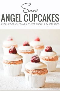 Angel Food Cupcakes with sweetened cream and raspberries | by Carrie Sellman for TheCakeBlog.com