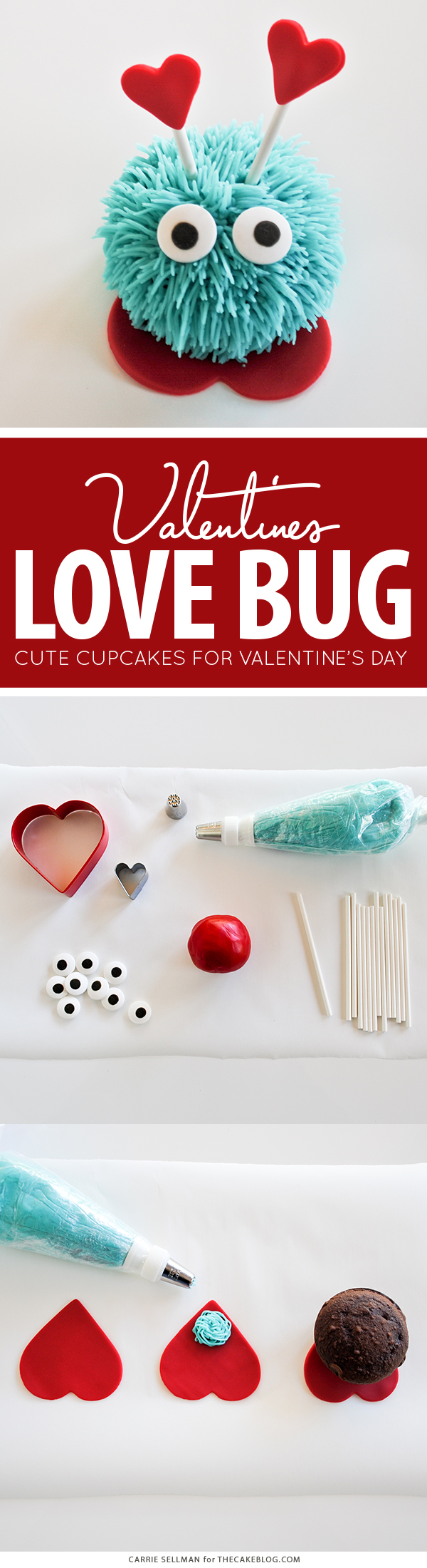 Love Bug Cupcakes - a fun Valentines Day dessert for kids | by Carrie Sellman for TheCakeBlog.com