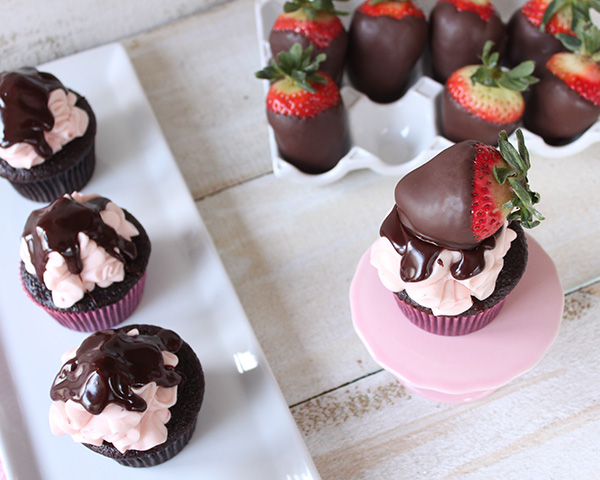 Chocolate Covered Strawberry Cupcakes | by Lauren Kapeluck for TheCakeBlog.com