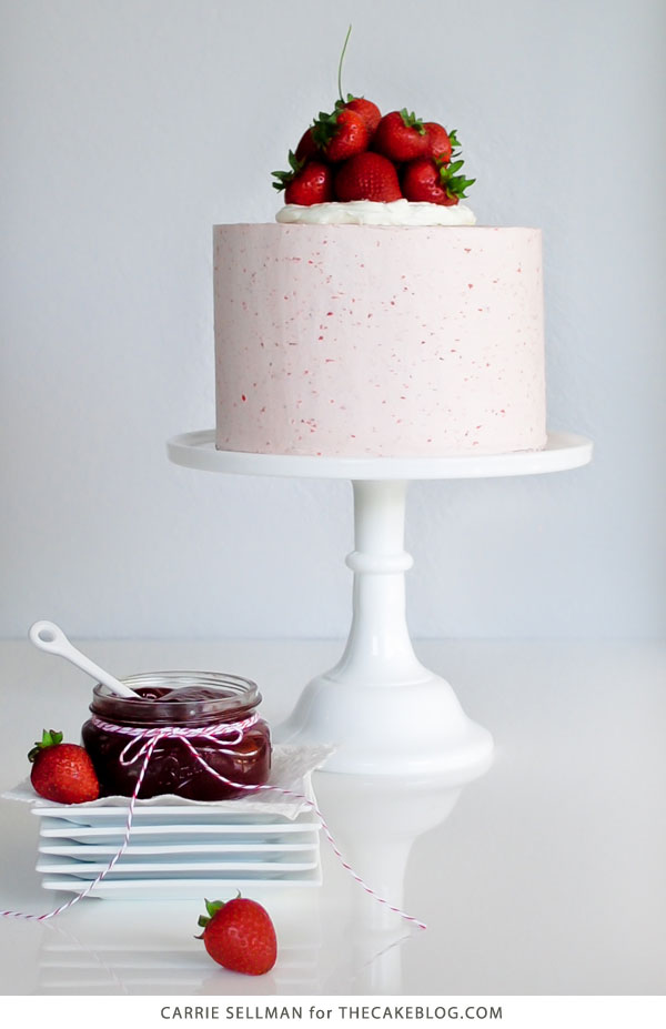 Strawberry Pie Cake | Graham Cracker Cake with Strawberry Buttercream and fresh berries | by Carrie Sellman for TheCakeBlog.com