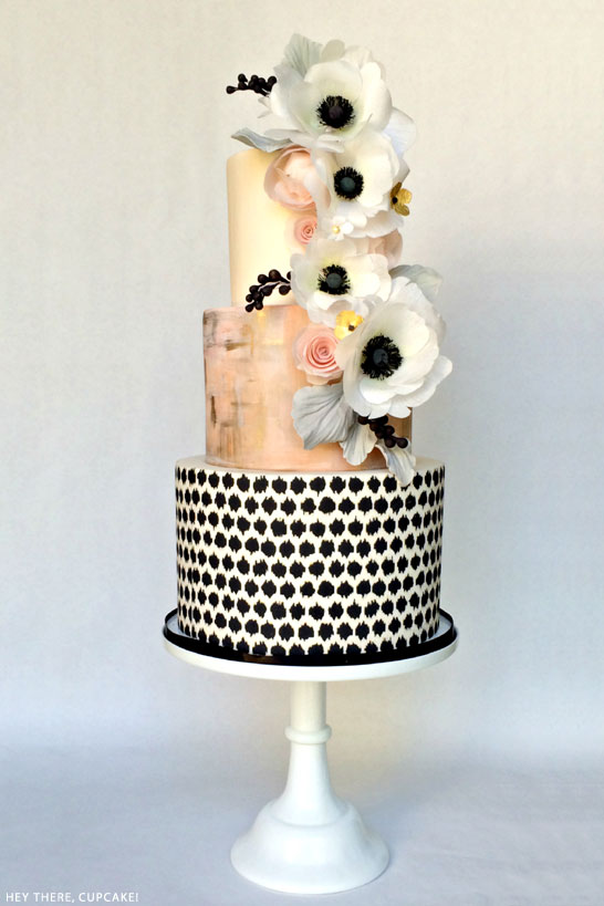Black, White & Blush | Wafer Paper Anemone Cake | by Hey There, Cupcake! | on TheCakeBlog.com