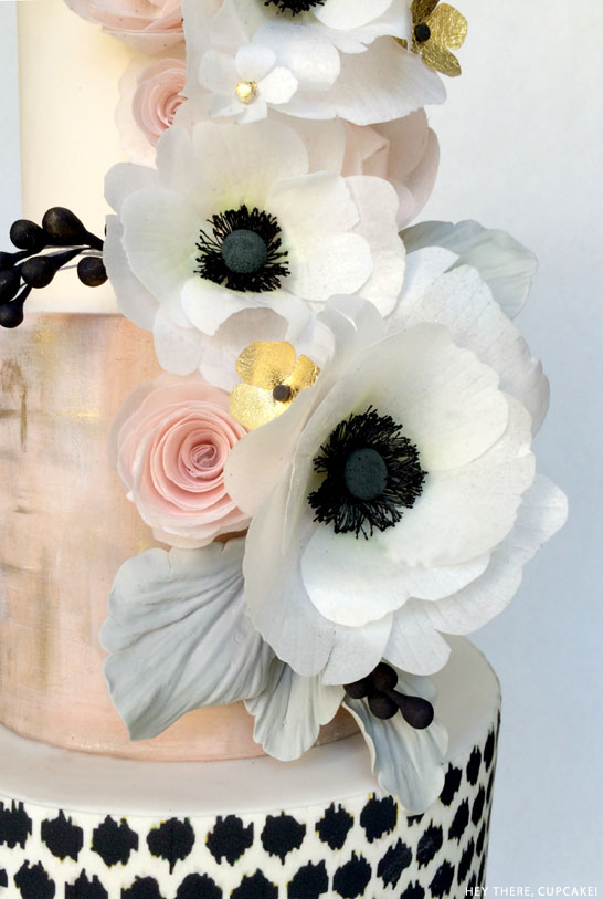 Black, White & Blush | Wafer Paper Anemone Cake | by Hey There, Cupcake! | on TheCakeBlog.com