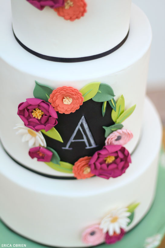 Chalkboard & Paper Flowers  |  translating trends into cake designs | by Erica Obrien for TheCakeBlog.com