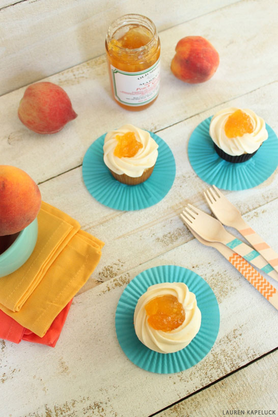 Peaches and Cream Cupcakes - fresh peach cupcakes with peach buttercream frosting | by Lauren Kapeluck for TheCakeBlog.com
