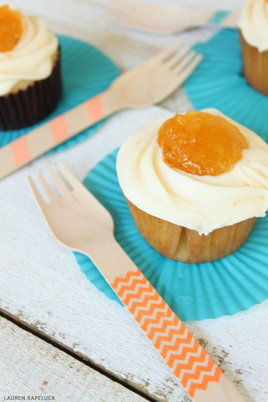 Peaches and Cream Cupcakes - fresh peach cupcakes with peach buttercream frosting | by Lauren Kapeluck for TheCakeBlog.com
