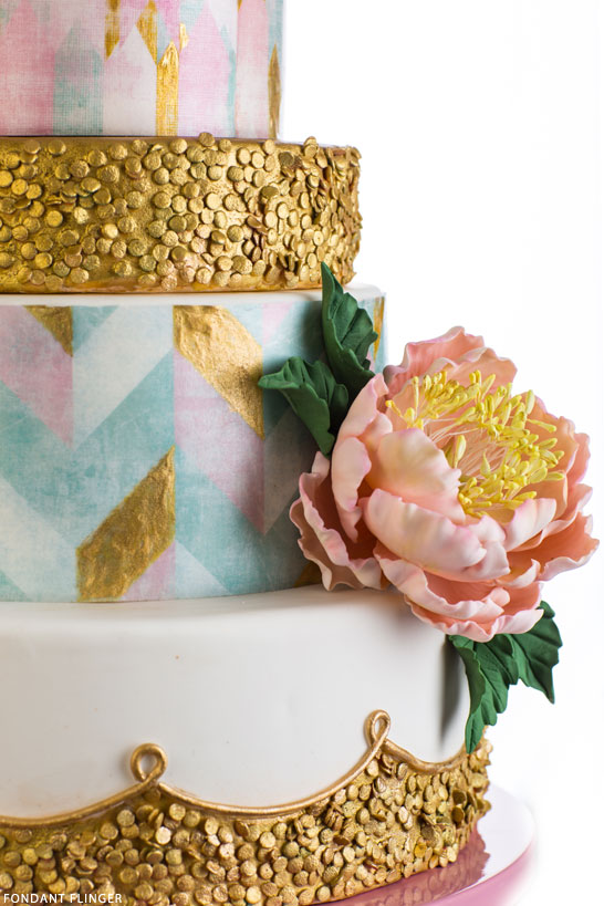 Gold Sequin Cake with soft pastels | by Fondant Flinger