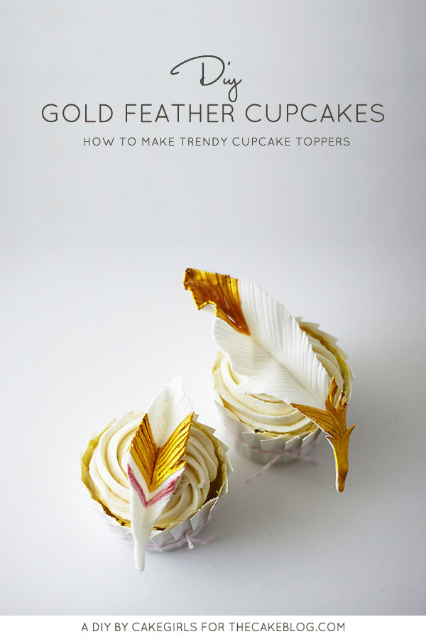 DIY Gold Feather Cupcakes | a cake tutorial by Cakegirls for TheCakeBlog.com