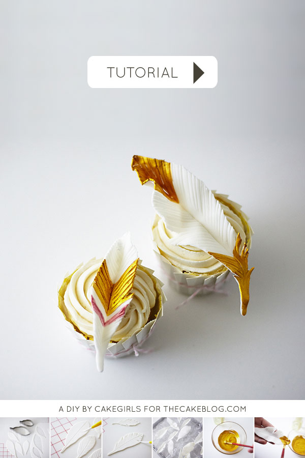DIY Gold Feather Cupcakes | a cake tutorial by Cakegirls for TheCakeBlog.com