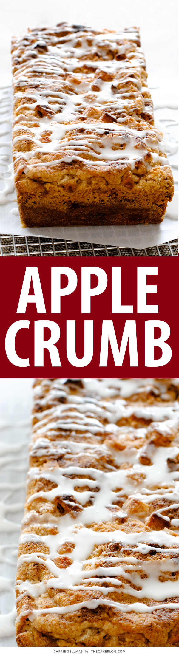 Apple Crumb Cake with chunks of fresh apple, cinnamon and a double crumble topping | Carrie Sellman for TheCakeBlog.com