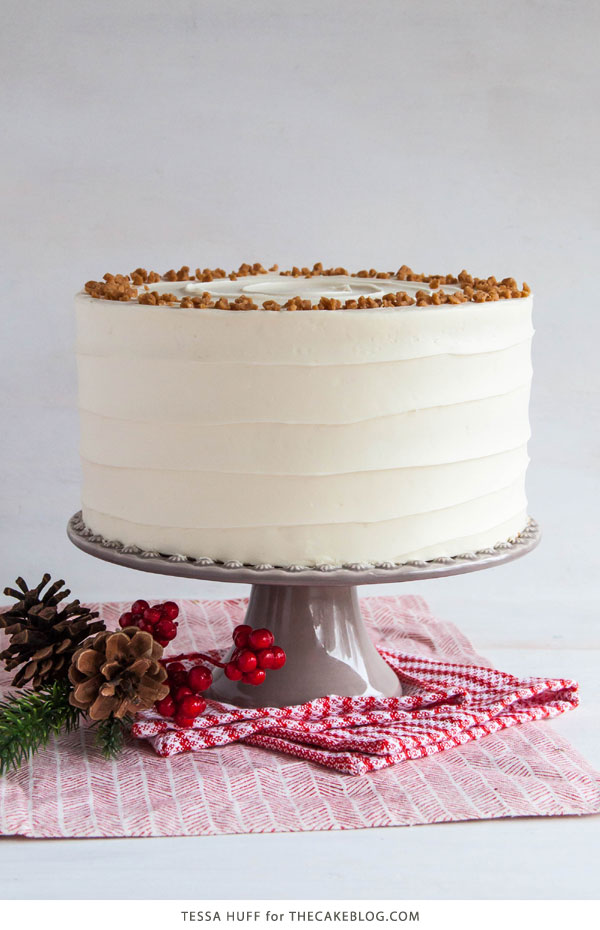 Eggnog Cake! A browned butter spice cake with eggnog buttercream, perfect for holiday entertaining & Christmas dessert | by Tessa Huff for TheCakeBlog.com