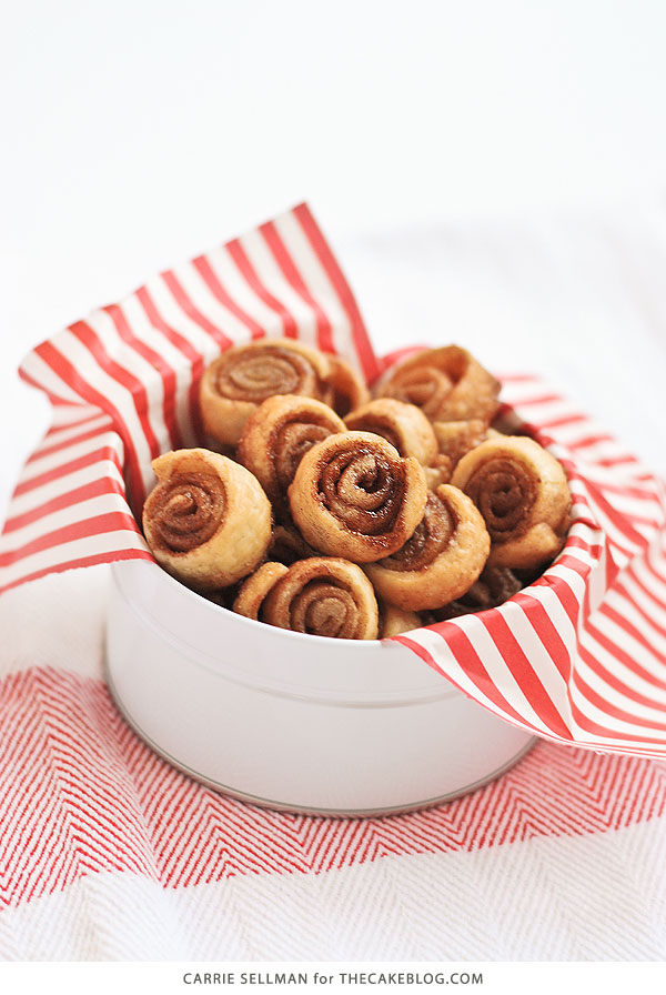 Pie Crust Cookies! Pie crust coated in cinnamon sugar and rolled into pinwheel cookies for the holidays. A Christmas cookie tradition. | Carrie Sellman for TheCakeBlog.com