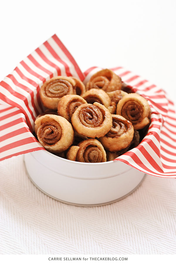 Pie Crust Cookies! Pie crust coated in cinnamon sugar and rolled into pinwheel cookies for the holidays. A Christmas cookie tradition. | Carrie Sellman for TheCakeBlog.com