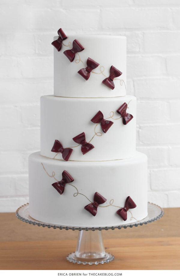 Marsala & Gold Bow Cake |  translating trends into cake designs | by Erica OBrien for TheCakeBlog.com