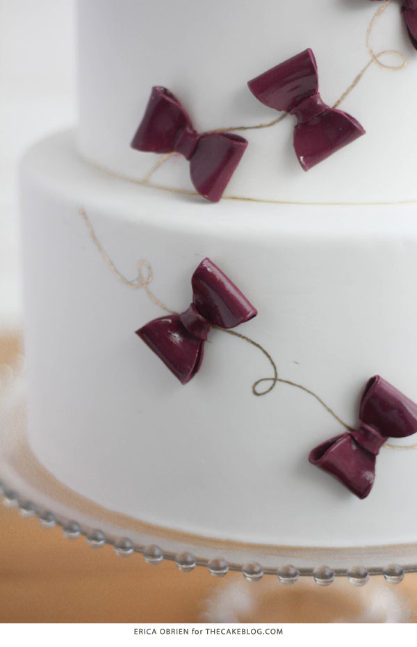 Marsala & Gold Bow Cake |  translating trends into cake designs | by Erica OBrien for TheCakeBlog.com