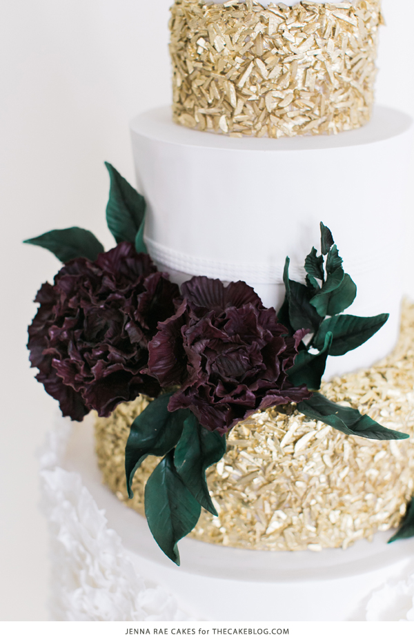 2015 Wedding Cake Trends | including this gold & marsala sequin cake by Jenna Rae Cakes | on TheCakeBlog.com
