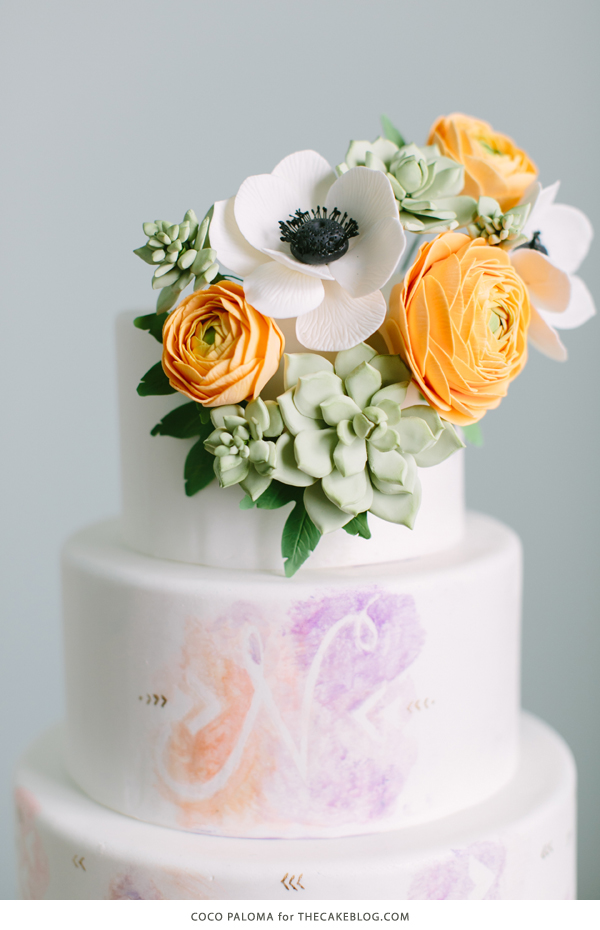 2015 Wedding Cake Trends | Relaxed Bohemian with watercolor and succulents | by Coco Paloma on TheCakeBlog.com