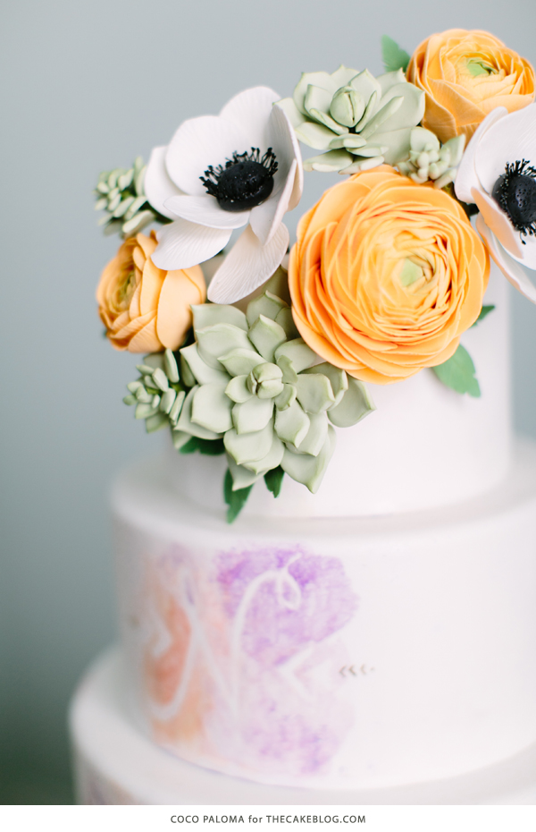 2015 Wedding Cake Trends | Relaxed Bohemian with watercolor and succulents | by Coco Paloma on TheCakeBlog.com