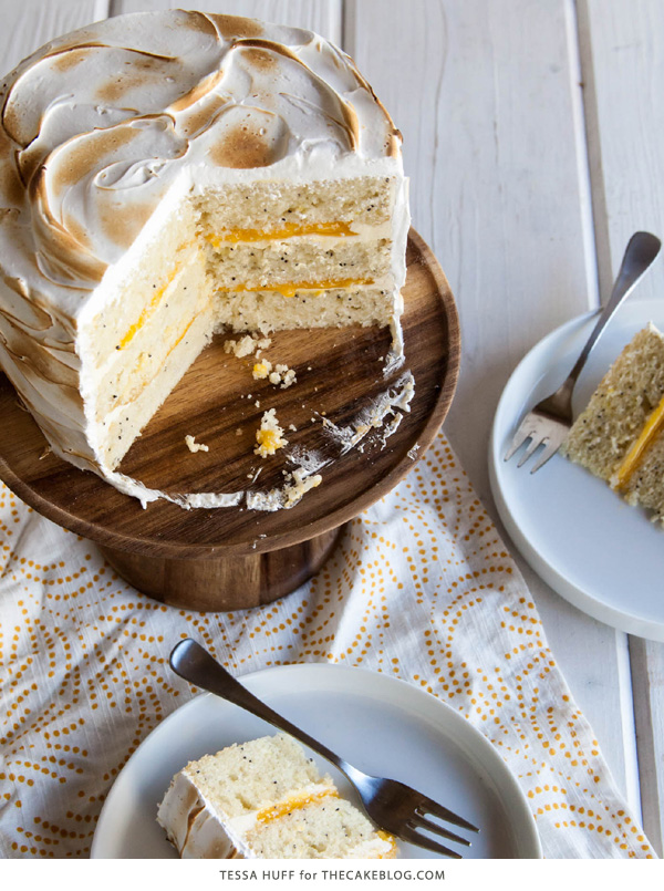Lemon Meringue Cake | with lemon curd and toasted meringue frosting | by Tessa Huff for TheCakeBlog.com