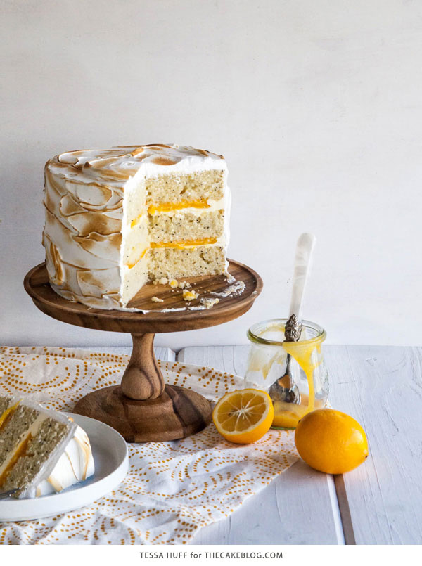 Lemon Meringue Cake | with lemon curd and toasted meringue frosting | by Tessa Huff for TheCakeBlog.com