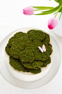 Cookie Moss Cake - how to make edible moss from cookie dough. Top spring and Easter cakes, woodland cakes or a birthday cake for your favorite gardener! | by Carrie Sellman for TheCakeBlog.com