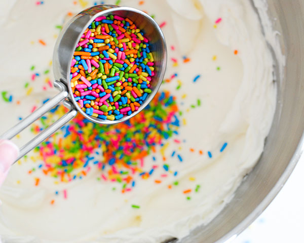 Graduation Party Desserts including this DIY sprinkle cake with easy edible writing | by Carrie Sellman for TheCakeBlog.com