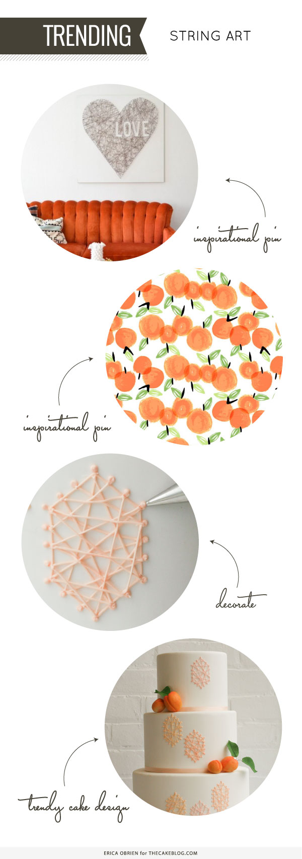 Peach String Art Cake | by Erica OBrien for TheCakeBlog.com
