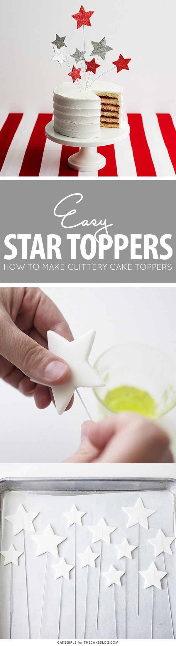 How to make glittery, star shaped cake toppers on wire. An easy cake decoration that can be made in advance!