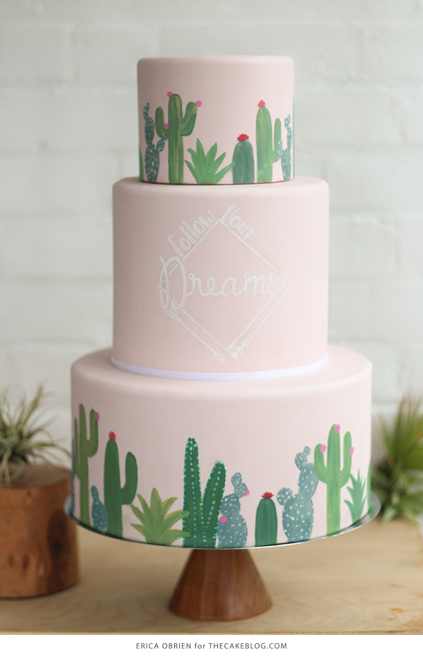Mid-Century Cactus Cake with hand-painted details | by Erica OBrien for TheCakeBlog.com
