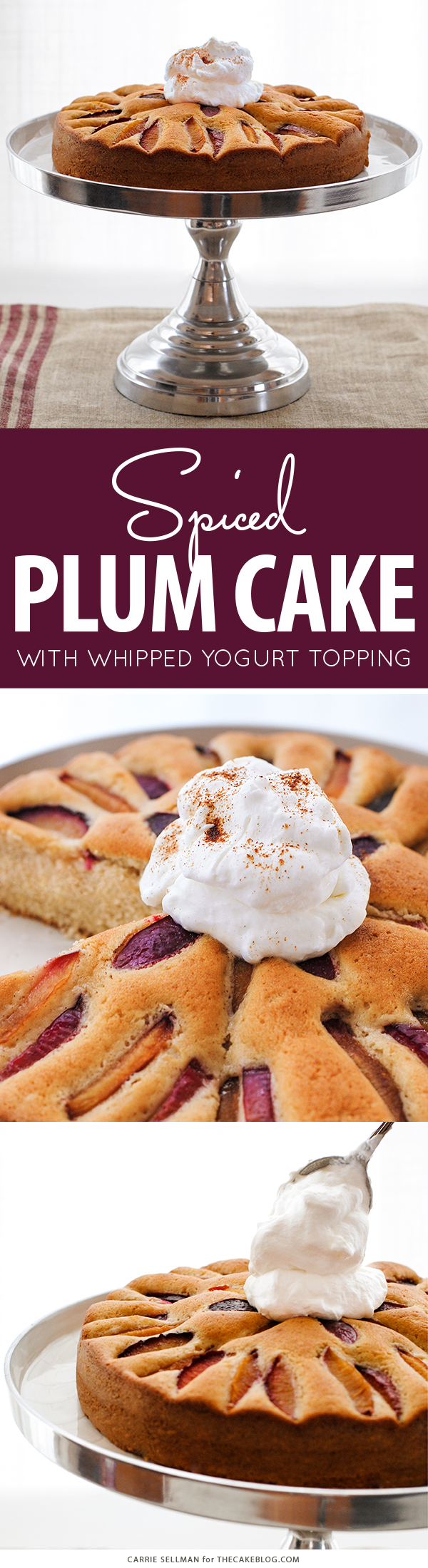 Spiced Plum Cake with Whipped Yogurt - an elegant yet easy cake recipe for holiday entertaining. | Carrie Sellman for TheCakeBlog.com